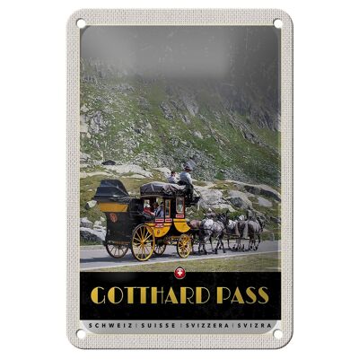 Blechschild Reise 12x18cm Gotthard Pass Schweiz Pferdekutsche Schild