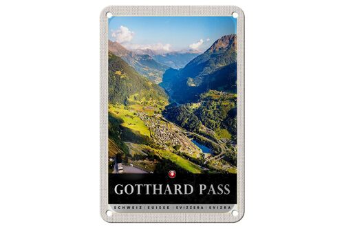 Blechschild Reise 12x18cm Gotthard Pass Wanderung Natur Wälder Schild