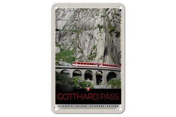 Panneau en étain voyage 12x18cm Col du Saint-Gothard Suisse panneau de locomotive rouge 1