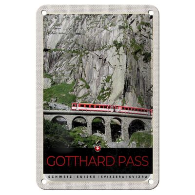 Blechschild Reise 12x18cm Gotthard Pass Schweiz rote Lokomotive Schild