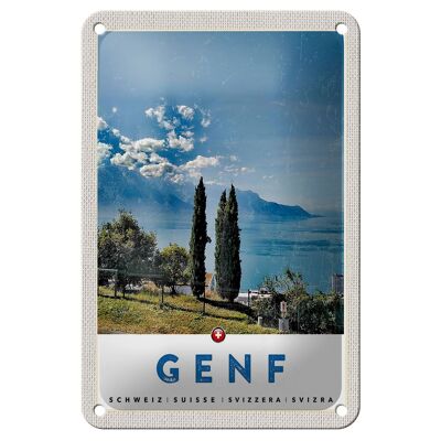 Blechschild Reise 12x18cm Genf Schweiz See Natur Himmel Urlaub Schild