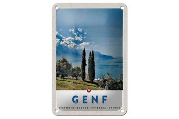 Panneau de voyage en étain, 12x18cm, genève, suisse, lac, Nature, ciel, vacances 1