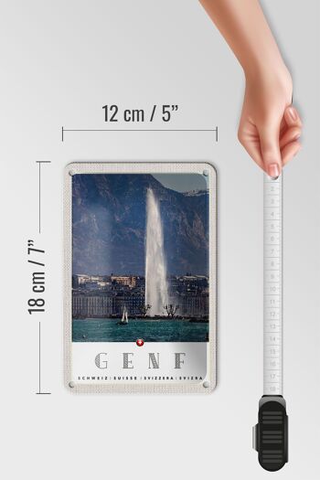 Panneau de voyage en étain, 12x18cm, genève, suisse, bâtiment, montagnes, ciel 5