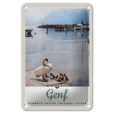 Letrero de hojalata para viaje, 12x18cm, Ginebra, pato, lago, barco, naturaleza, vacaciones, montañas