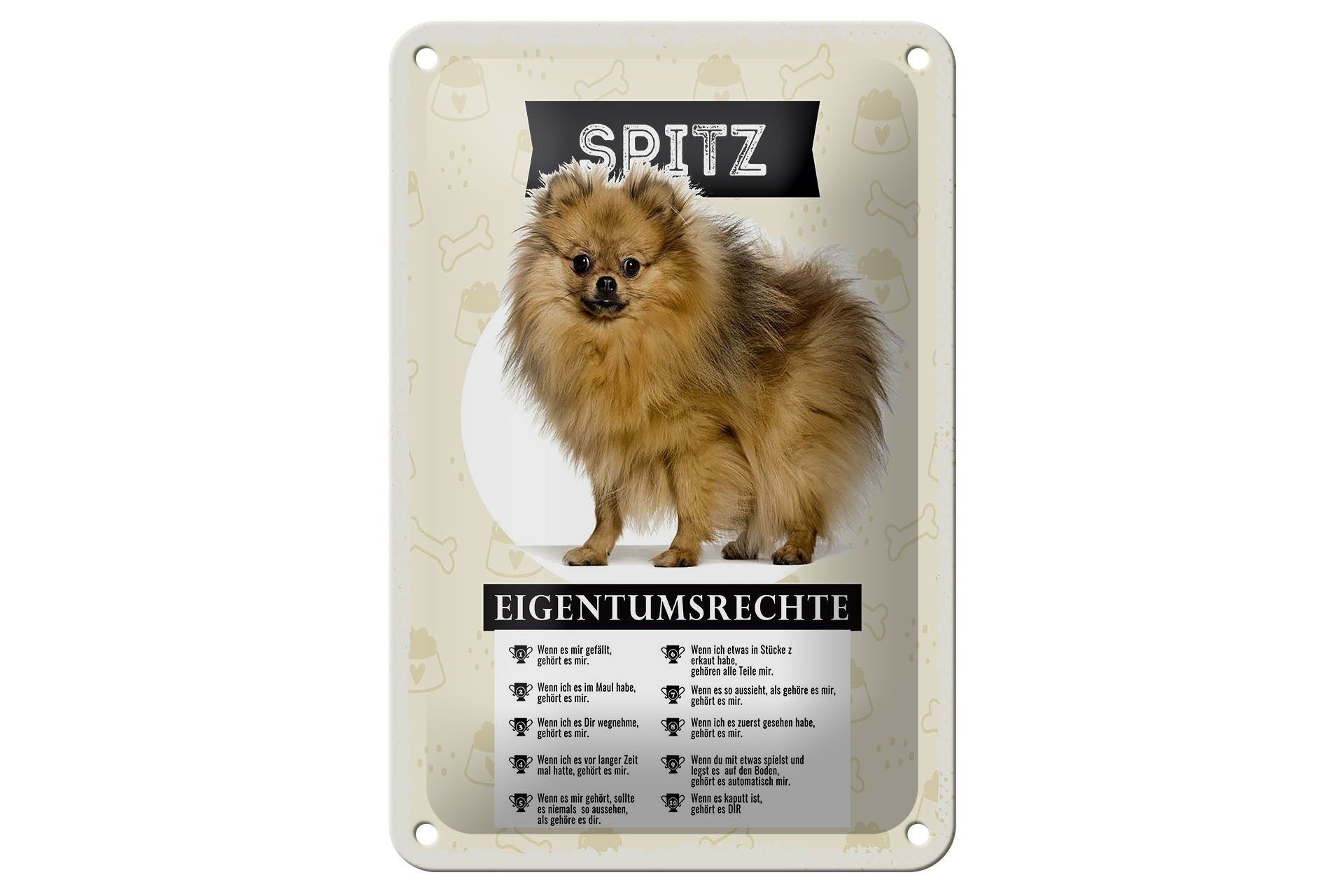 Targa in metallo con scritta 12x18 cm Spitz, decorazione regalo per i diritti di proprietà