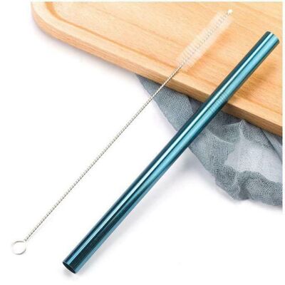Stainless steel straw XL blue color for bubble tea, cocktail and smoothie