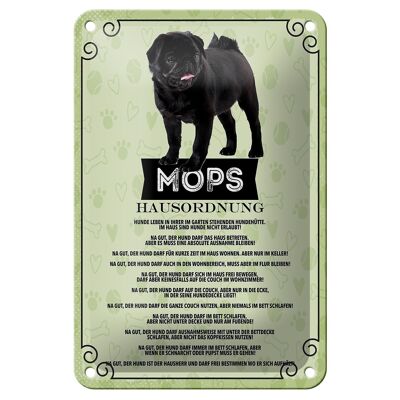 Tin sign saying 12x18cm animals pug house rules dogs decoration