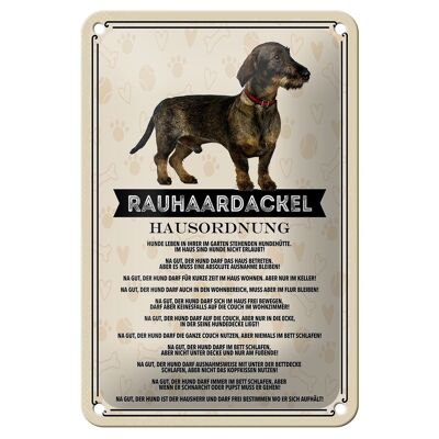Cartel de chapa con texto en inglés "Animales, perro salchicha de pelo áspero, decoración de reglas de la casa", 12x18cm