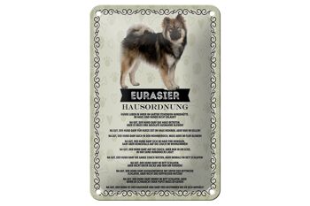 Panneau en étain indiquant les animaux Eurasier, règles de la maison, décoration pour chiens, 12x18cm 1