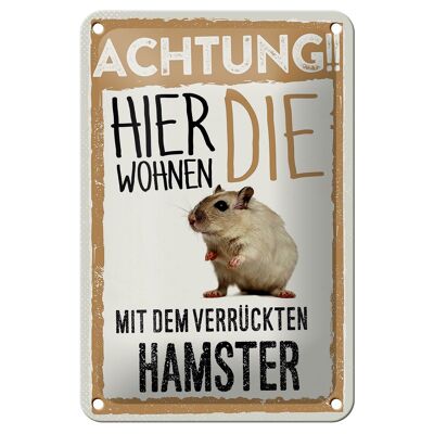 Tin sign saying 12x18cm animals attention here hamster decoration