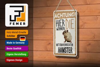 Panneau en étain disant 12x18cm animaux attention ici décoration hamster 3
