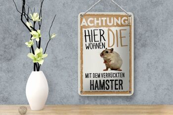 Panneau en étain disant 12x18cm animaux attention ici décoration hamster 4