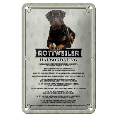 Letrero de chapa con texto en inglés "Animales Rottweiler, reglas de la casa, perros", 12x18cm
