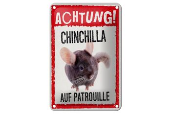 Panneau en étain disant «Attention Chinchilla en patrouille», 12x18cm 1