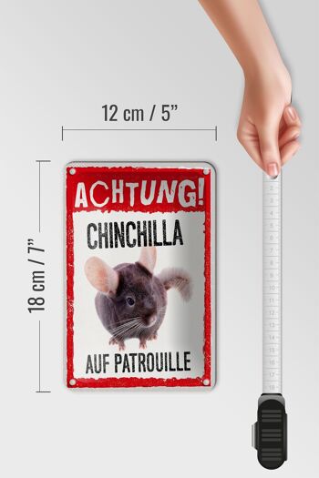 Panneau en étain disant «Attention Chinchilla en patrouille», 12x18cm 5