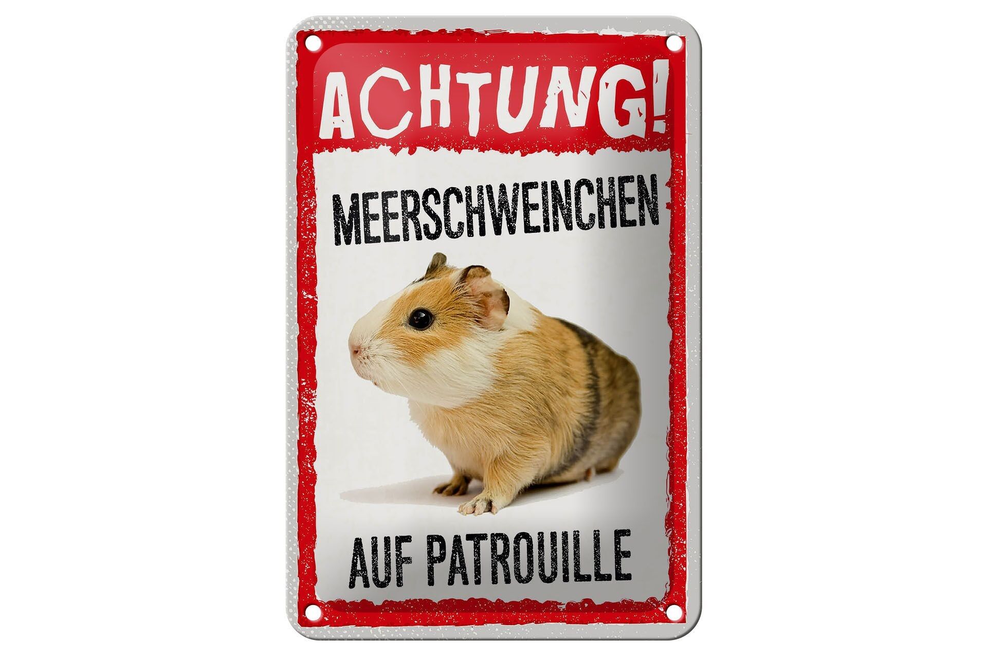 Letrero de chapa que dice 12x18cm Atención señal de patrulla de conejillo de indias