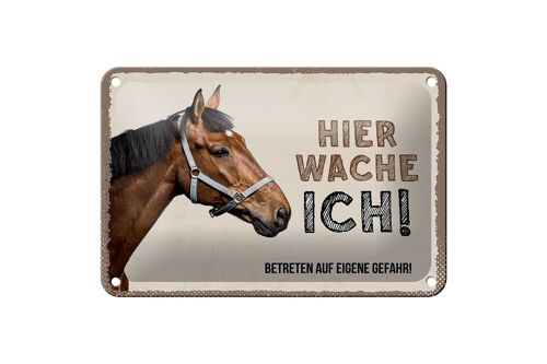 Blechschild Spruch 18x12cm Pferd links hier wache ich eigene Gefahr Schild