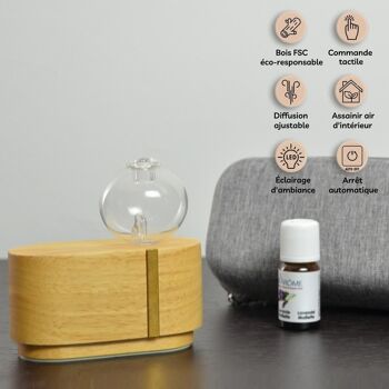 Diffuseur par Nébulisation Cimia & Cimio - Verrerie Artisanale et Base en Bois ou Ciment - Aromathérapie et Huiles Essentielles - Programmable avec Fonction Minuterie - Idée Déco & Cadeau 2