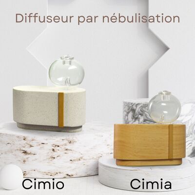 Cimia & Cimio Diffusore a Nebulizzazione - Vetreria Artigianale e Base in Legno o Cemento - Aromaterapia e Oli Essenziali - Programmabile con Funzione Timer - Decorazione e Idea Regalo
