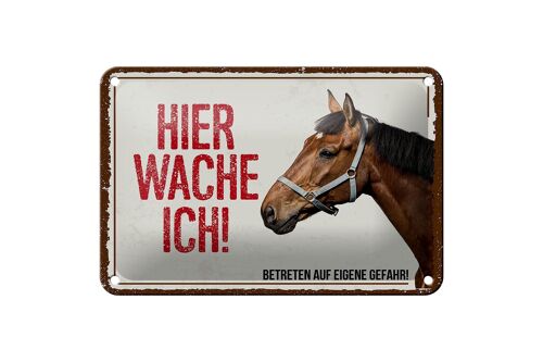 Blechschild Spruch 18x12cm Pferd hier wache ich eigene Gefahr Schild