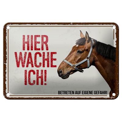 Blechschild Spruch 18x12cm Pferd hier wache ich eigene Gefahr Schild