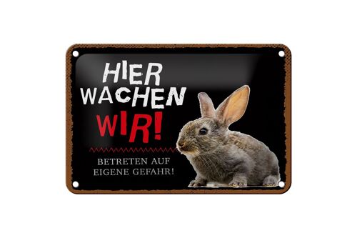 Blechschild Spruch 18x12cm Tiere Hase hier wachen wir Dekoration