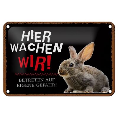 Blechschild Spruch 18x12cm Tiere Hase hier wachen wir Dekoration