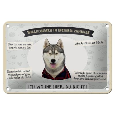 Targa in latta con scritta 18x12 cm animali husky benvenuti dal vivo qui