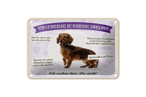 Blechschild Spruch 18x12cm Tiere Dackel willkommen wohne hier Schild