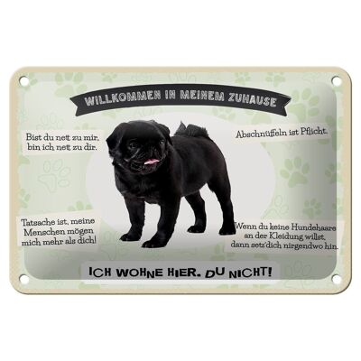 Cartel de chapa con texto "animales pug, 18x12cm, bienvenida, decoración del hogar"