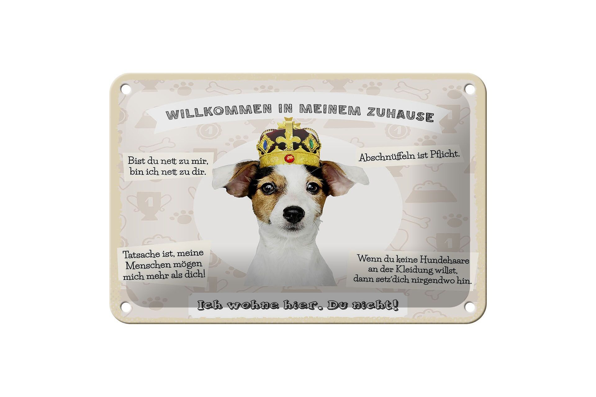 Targa in metallo con scritta "Animali cane benvenuto dal vivo qui" 18x12 cm