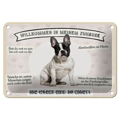 Targa in metallo con scritta 18x12 cm Cheeky Bulldog, cartello di benvenuto a casa