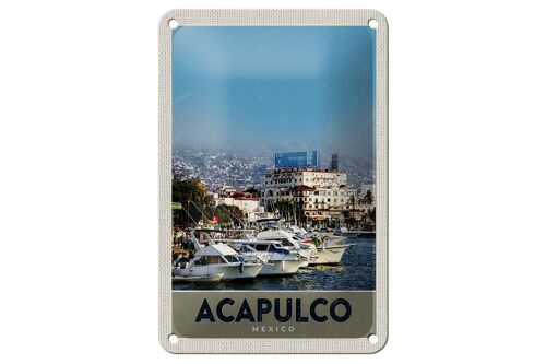 Blechschild Reise 12x18cm Acapulco Mexiko Yacht Gebirge Meer Schild