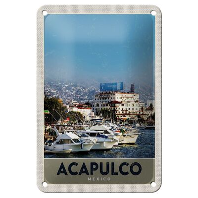 Cartel de chapa de viaje, 12x18cm, Acapulco, México, yate, montañas, mar