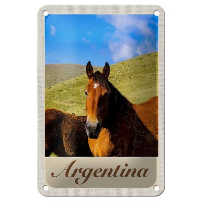 Cartel de chapa de viaje, 12x18cm, Argentina, pradera, caballos, cartel navideño