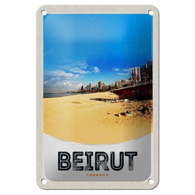 Blechschild Reise 12x18cm Beirut Libanon arabisch Strand Dekoration