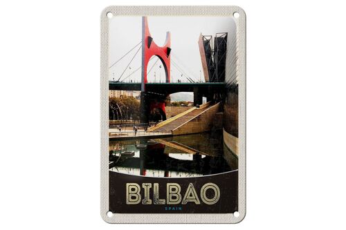 Blechschild Reise 12x18cm Bilbao Spanien Brücke Deko Urlaub Schild