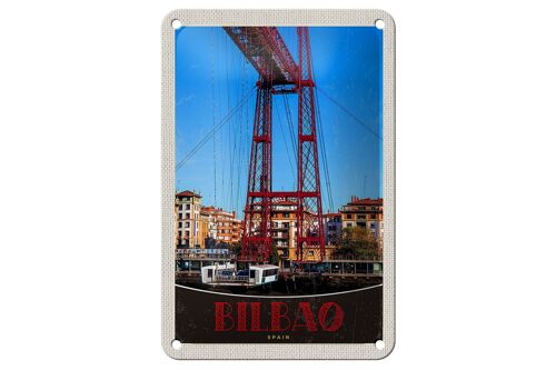 Blechschild Reise 12x18cm Bilbao Spanien Europa rote Brücke Schild