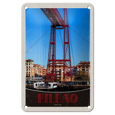 Panneau de voyage en étain, 12x18cm, Bilbao, espagne, Europe, pont rouge
