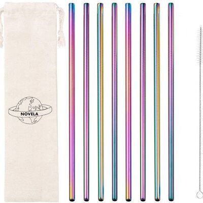 Rainbow straws in stainless steel set of 8 or 50 with free pouch - straight set of 8