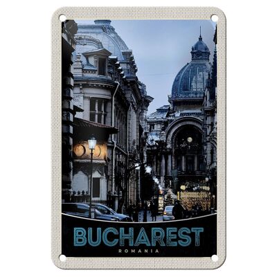 Targa in metallo da viaggio 12x18 cm Bucarest Romania Architettura della città