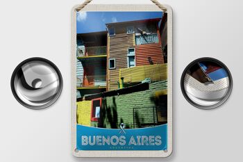 Panneau de voyage en étain, 12x18cm, signe de maisons de Buenos Aires, d'argentine 2
