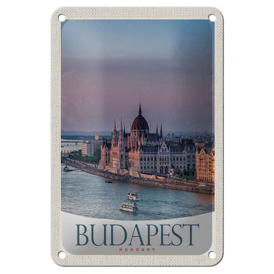 Cartel de chapa de viaje, 12x18cm, vista de la iglesia de Budapest, cartel de Hungría