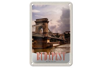 Panneau de voyage en étain, 12x18cm, Budapest, hongrie, pont, rivière, ville 1