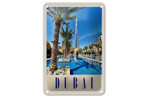 Blechschild Reise 12x18cm Dubai Palmen Wolkenkratzer Urlaub Schild