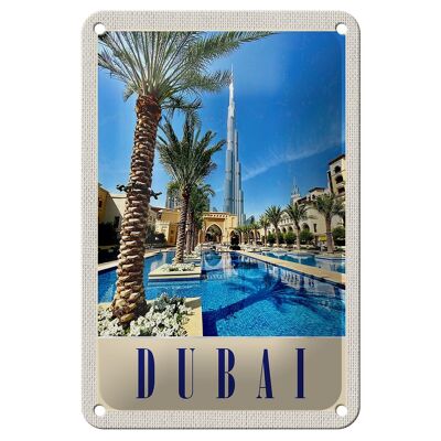 Blechschild Reise 12x18cm Dubai Palmen Wolkenkratzer Urlaub Schild