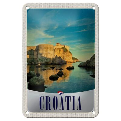 Targa in metallo da viaggio 12x18 cm Croazia Castello Spiaggia Mare Europa Targa