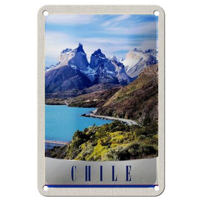 Letrero de chapa de viaje, 12x18cm, Chile, montañas, mar, naturaleza, nieve