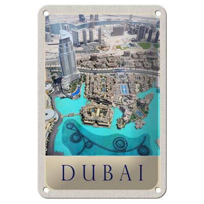 Targa in metallo da viaggio 12x18 cm Veduta del grattacielo di Dubai, cartello sul mare