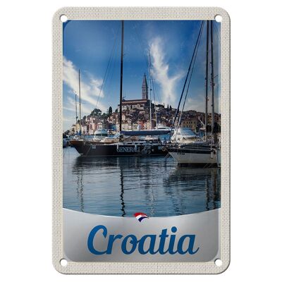 Cartel de chapa de viaje, 12x18cm, Croacia, yate, ciudad, mar, vacaciones